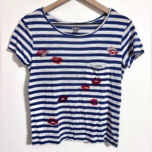 Aerie mariner stripe glitter kiss print graphic t-shirt, size XS